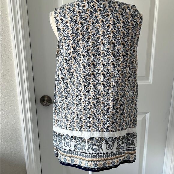 J. Jill Blue Elephant Parade Trim Pockets Linen Tunic SZ M/L - Picture 7 of 10